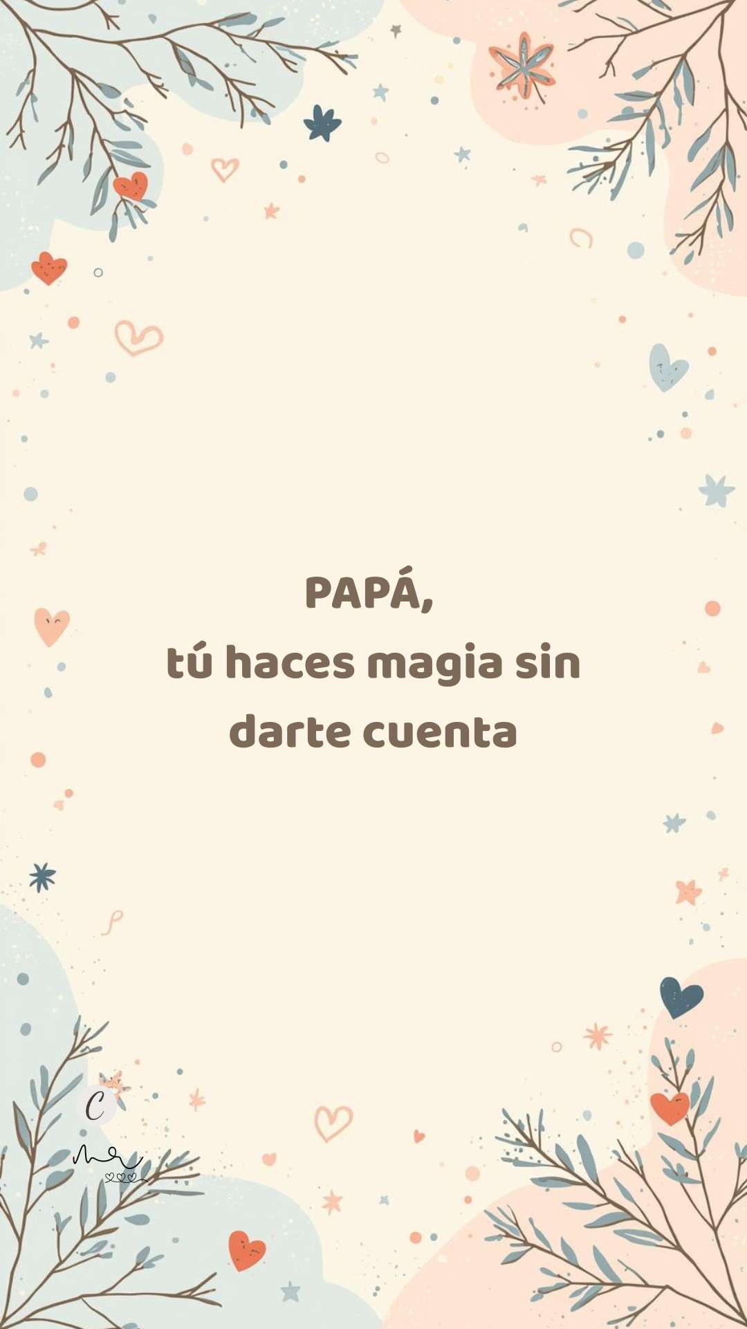 Ilustración en tonos suaves con mensaje de amor para papá