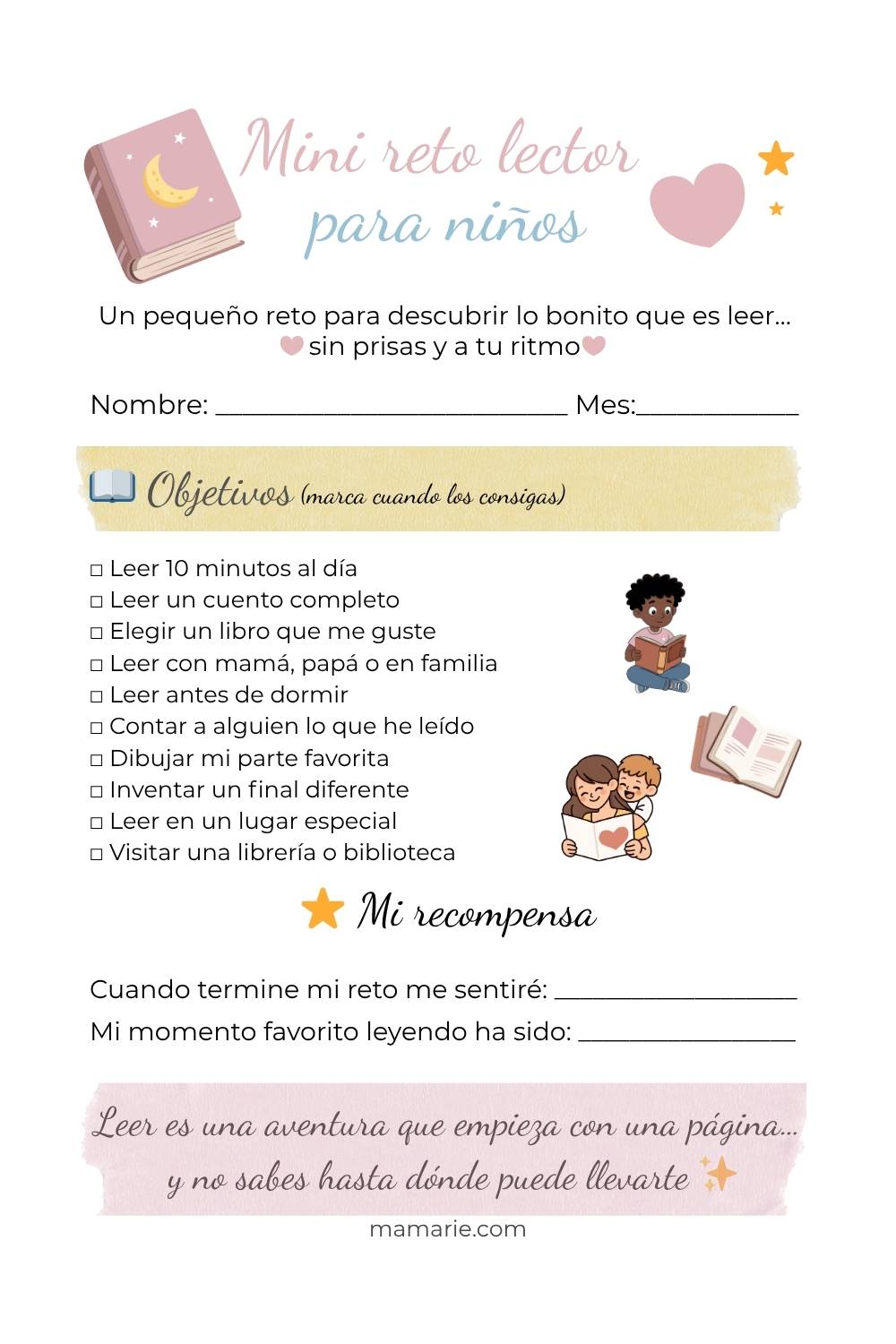mini reto lector para niños imprimible fomentar lectura