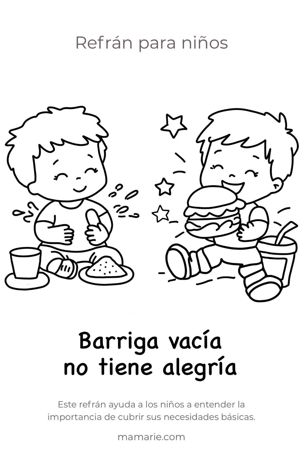refran barriga vacia no tiene alegria dibujo infantil para colorear