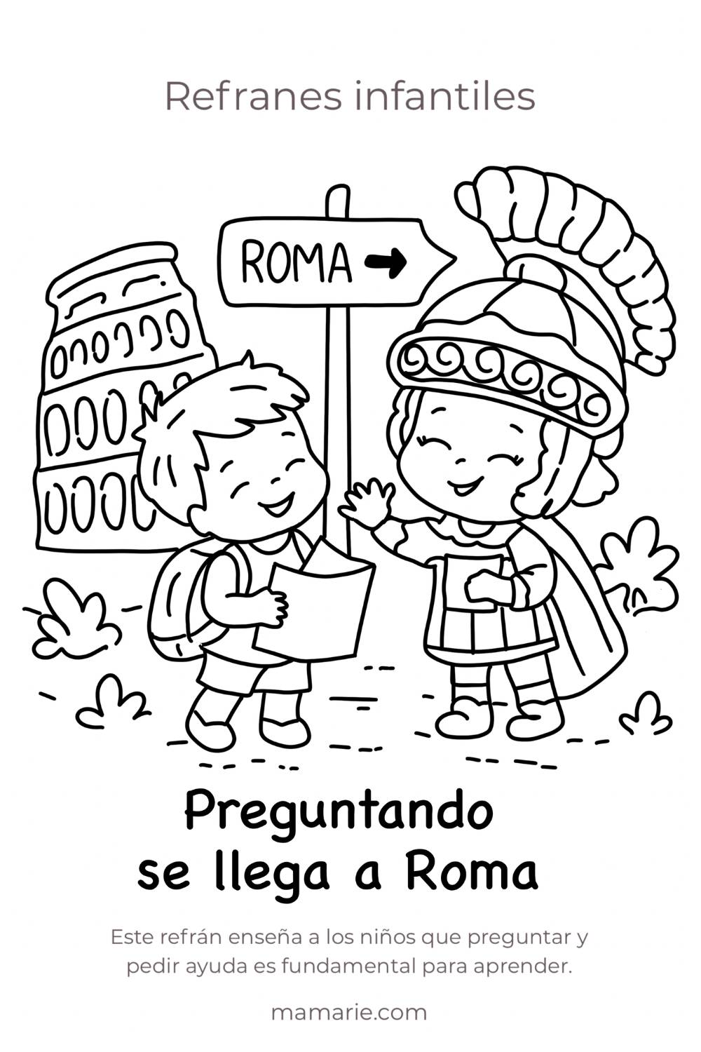 refran preguntando se llega a roma dibujo para niños