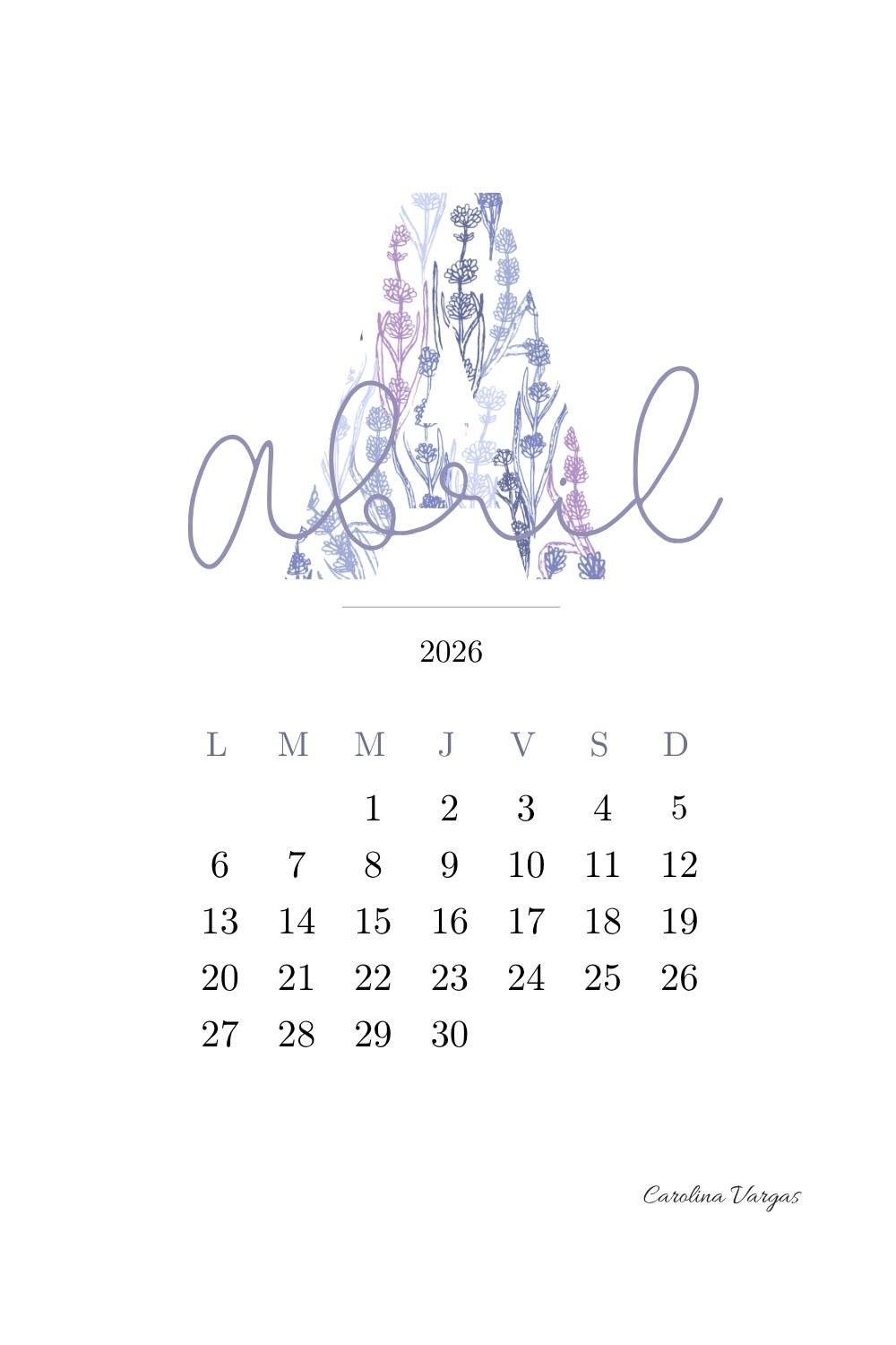 Portada de abril 2026 con diseño floral en tonos suaves para agenda imprimible