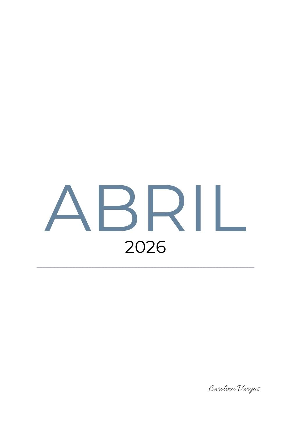 Portada tipográfica abril 2026 sencilla y elegante para agenda