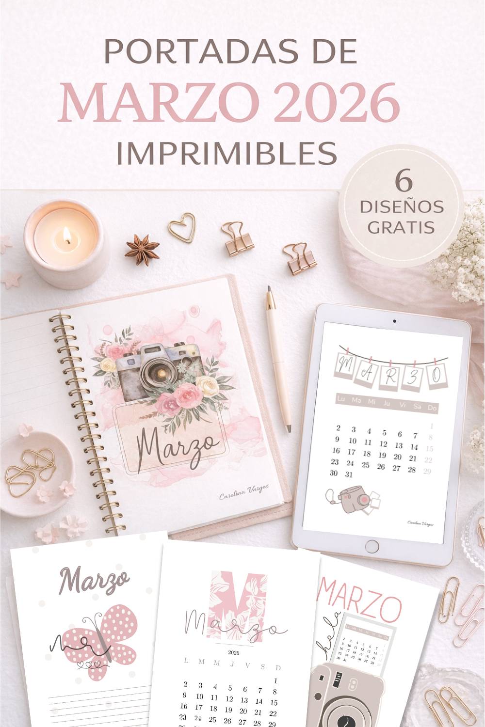 Vista previa del pack de portadas de marzo 2026 imprimibles en PDF