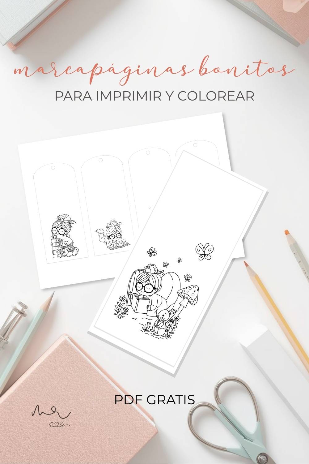 Marcapáginas bonitos para imprimir y colorear (PDF gratis)