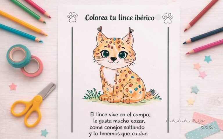niño coloreando ficha del lince ibérico para proyecto infantil con actividad educativa