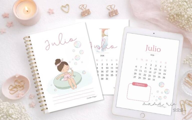 3 portadas de julio 2026 para imprimir gratis con calendario, objetivos y notas
