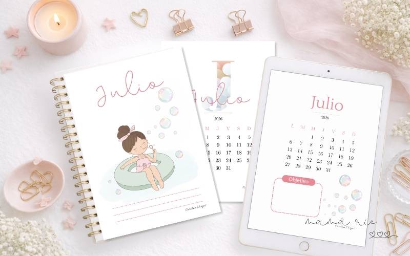 3 portadas de julio 2026 para imprimir gratis con calendario, objetivos y notas