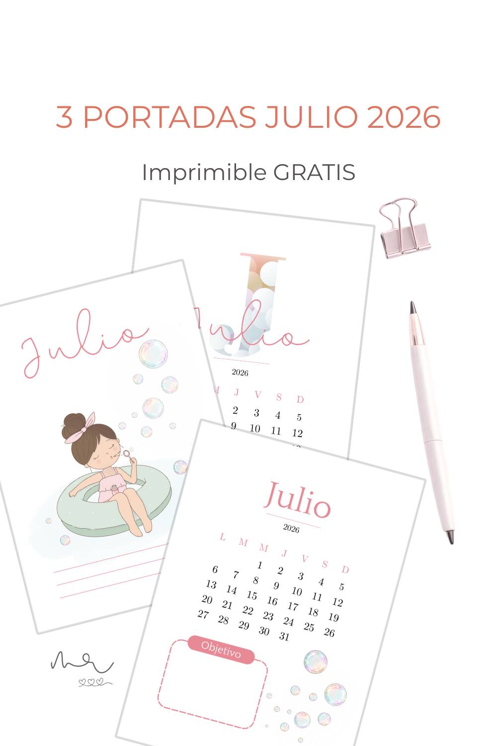 3 portadas de julio 2026 para imprimir gratis en tamaño A4