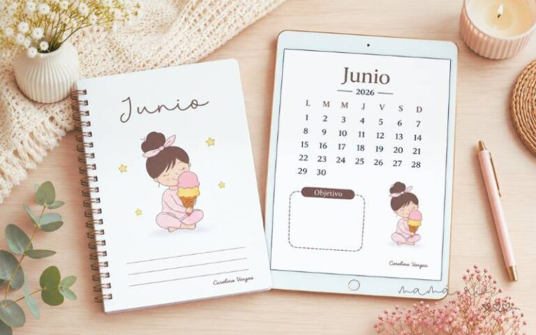 Portadas de junio 2026 para imprimir gratis con dos diseños en tonos pastel y calendario mensual