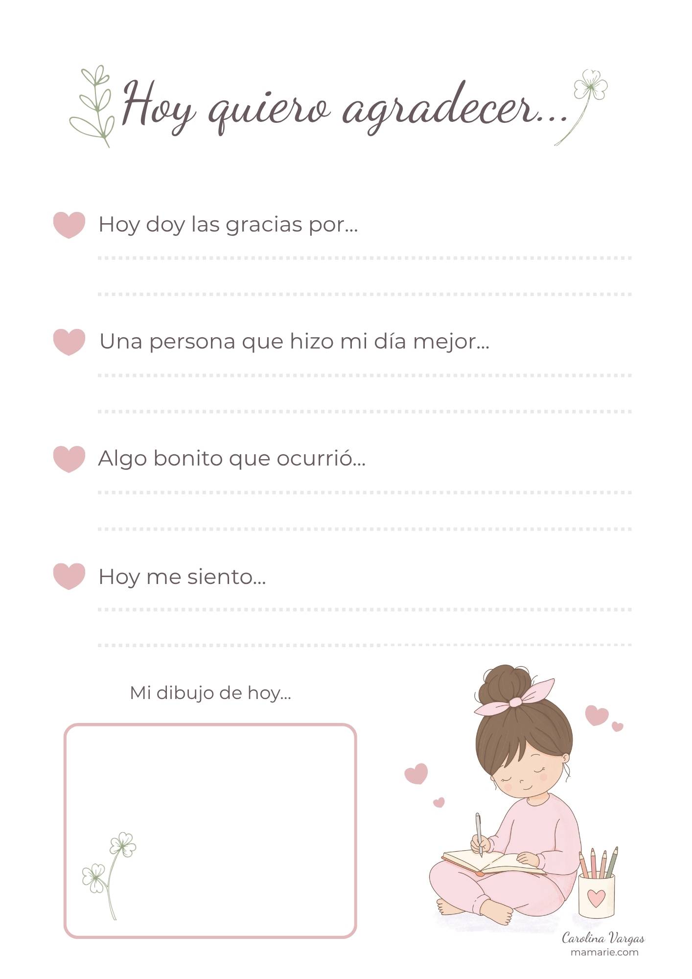 Hoja bonita imprimible Hoy quiero agradecer para escribir un diario de gratitud