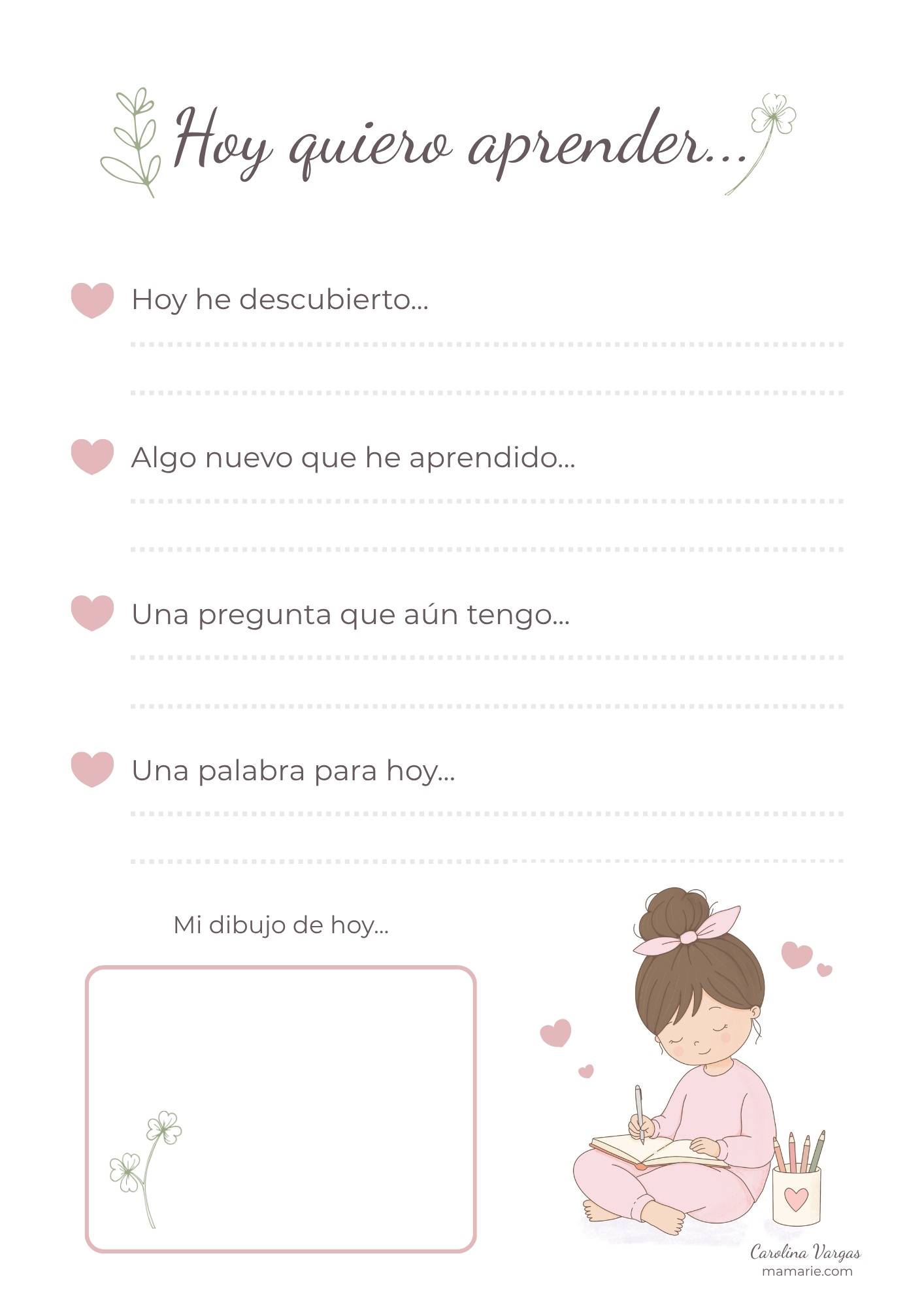Hoja bonita imprimible Hoy quiero aprender para escribir nuevos aprendizajes