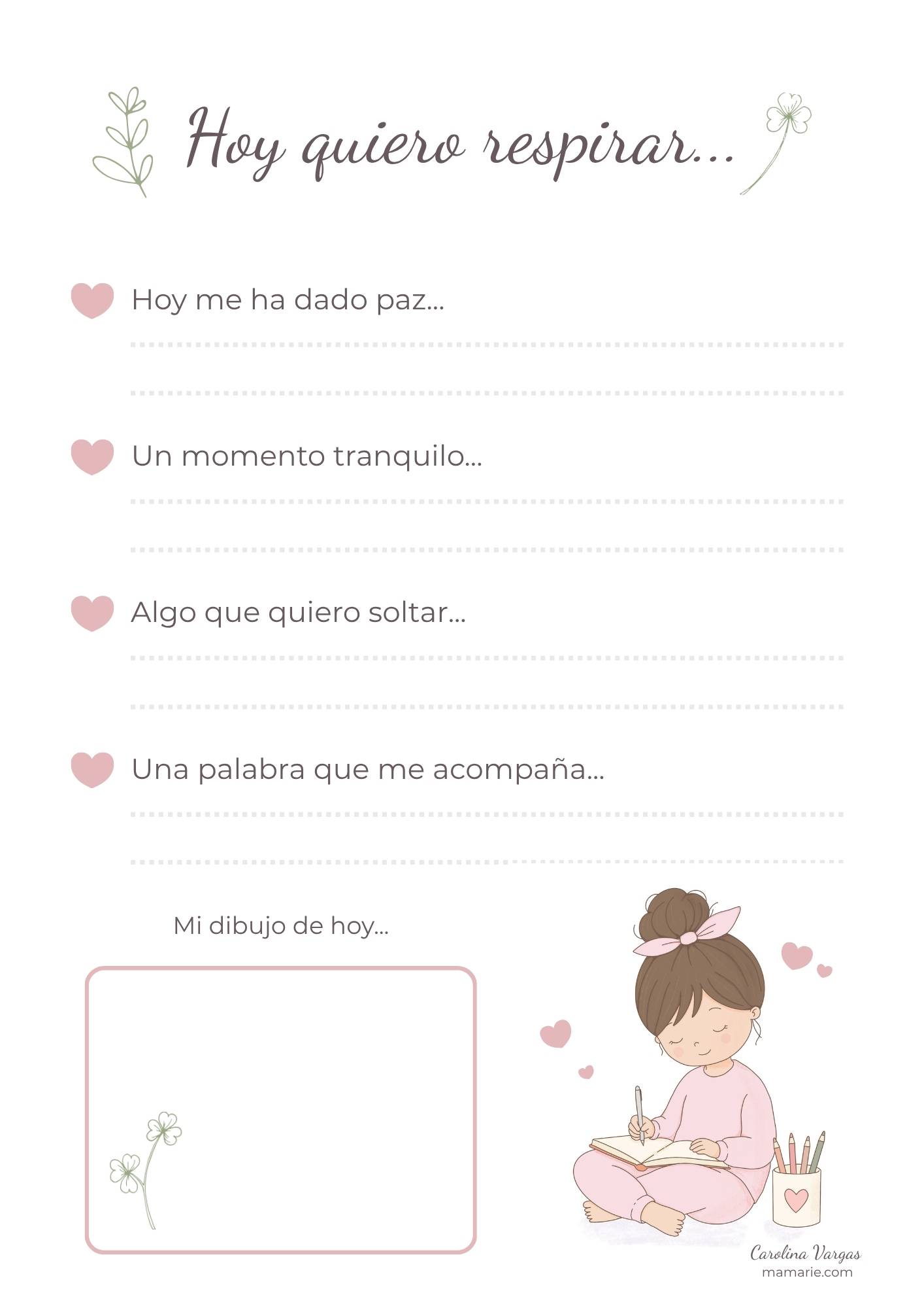 Hoja bonita imprimible Hoy quiero respirar para escribir momentos de calma