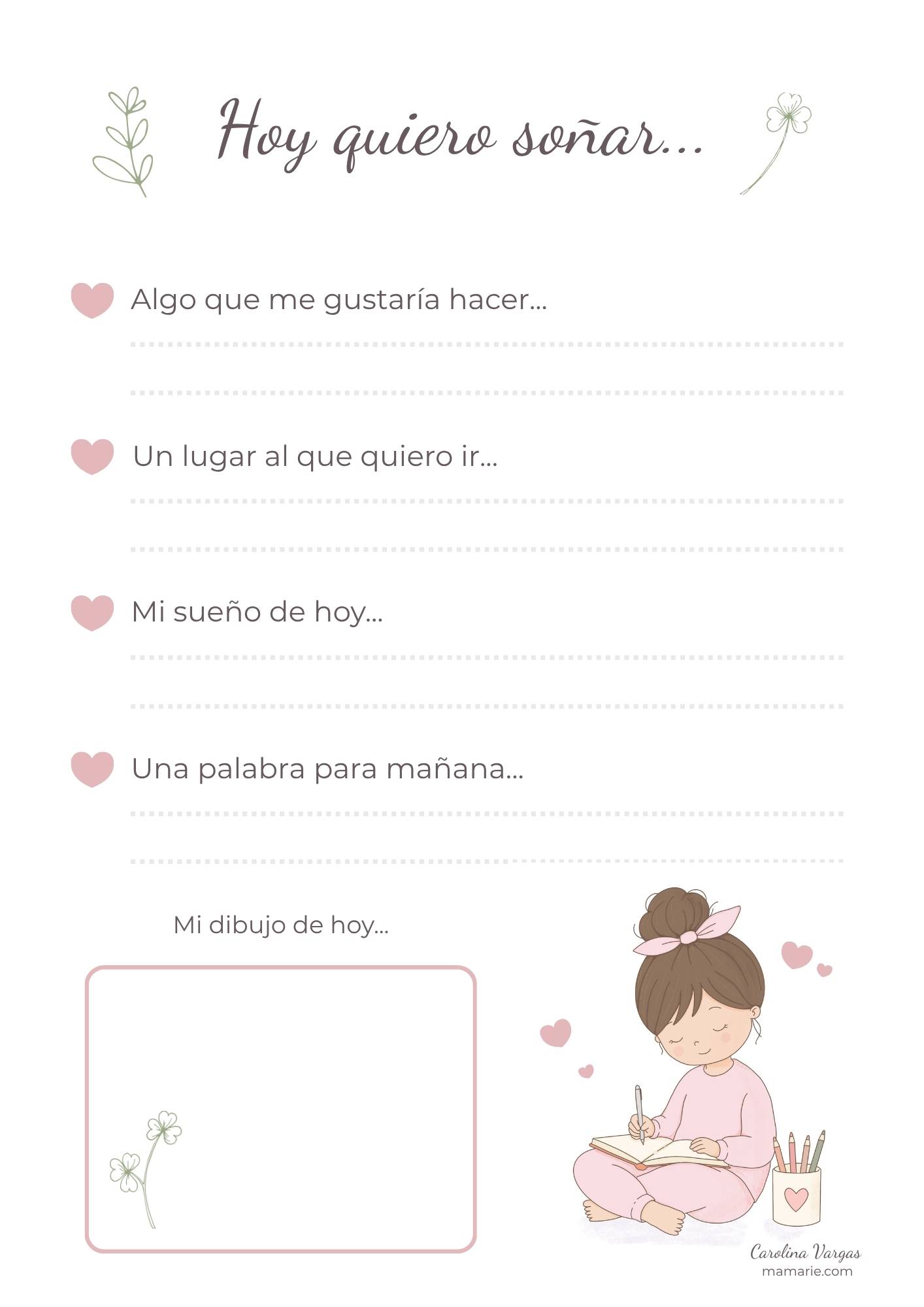 Hoja bonita imprimible Hoy quiero soñar para escribir sueños e ideas