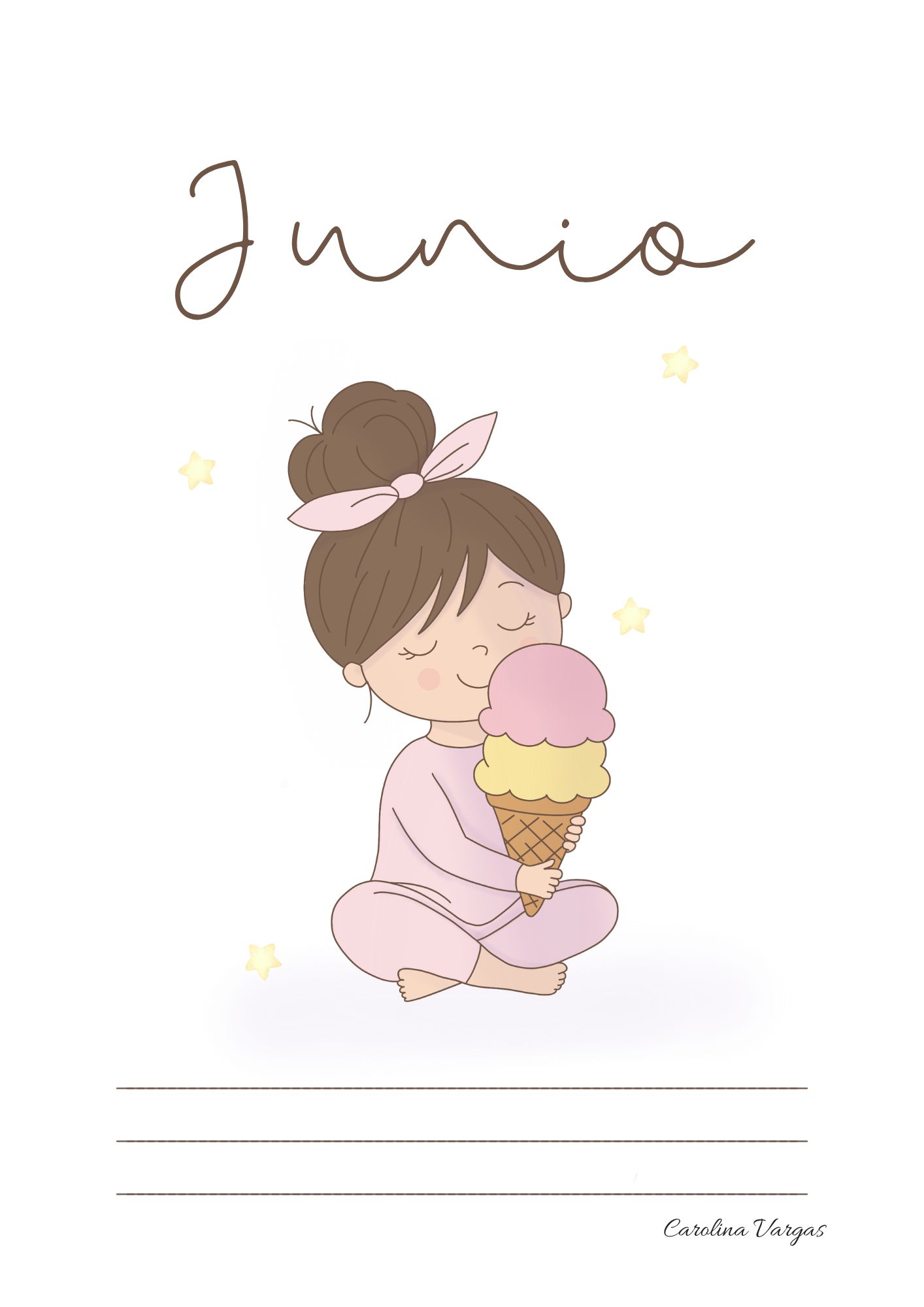 Portada de junio con muñequita y helado