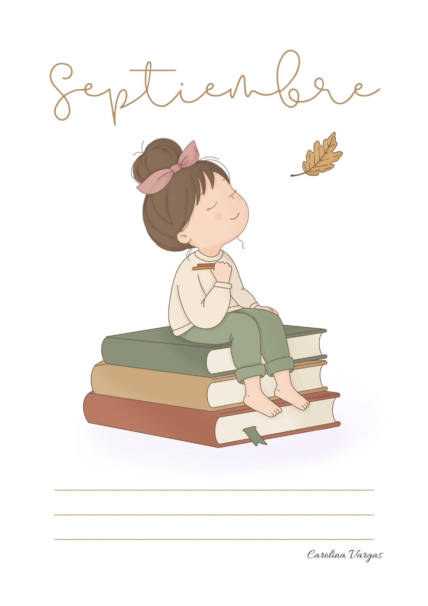 Portada de septiembre con muñequita del moño y libros