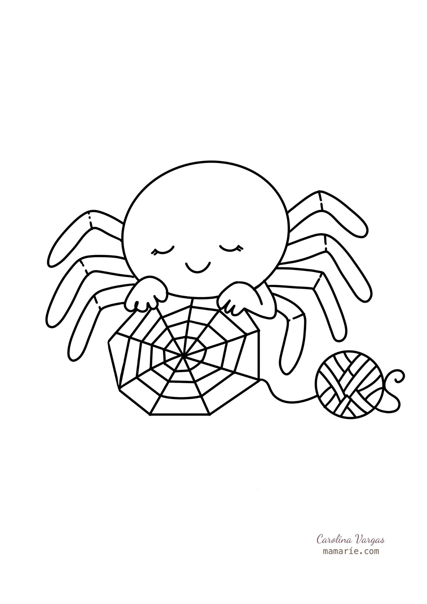 Araña tejiendo una telaraña para colorear en Halloween