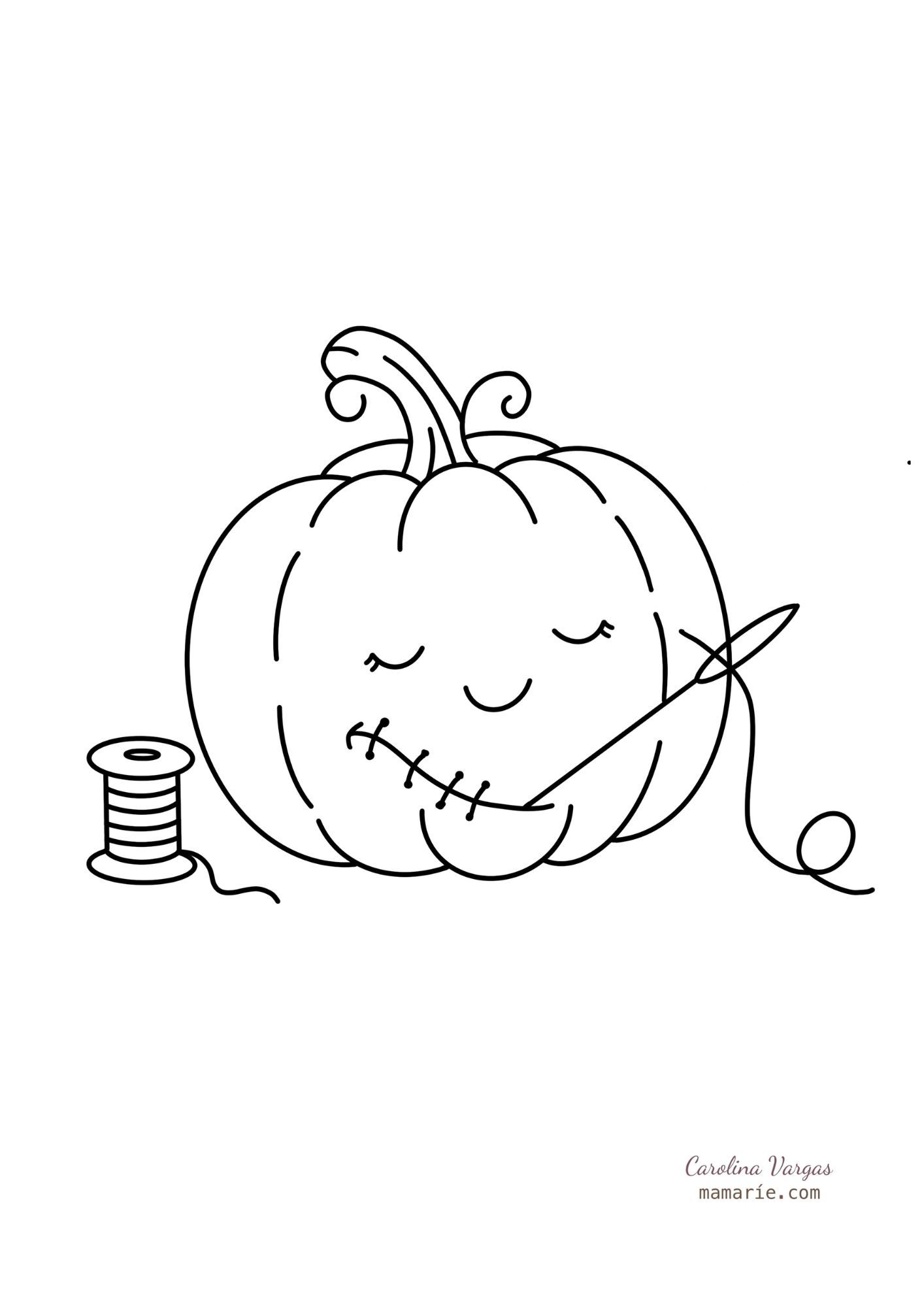 Calabaza cosiendo para colorear en Halloween