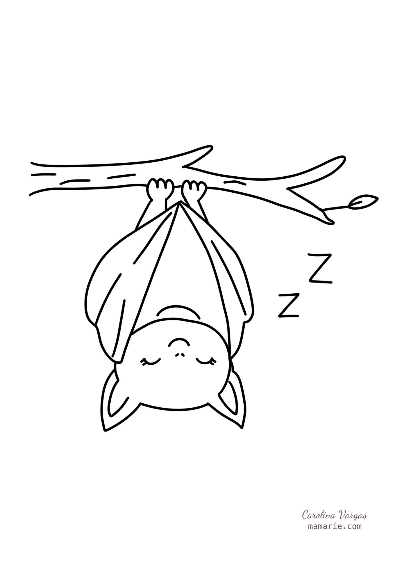 Murciélago dormido para colorear en Halloween