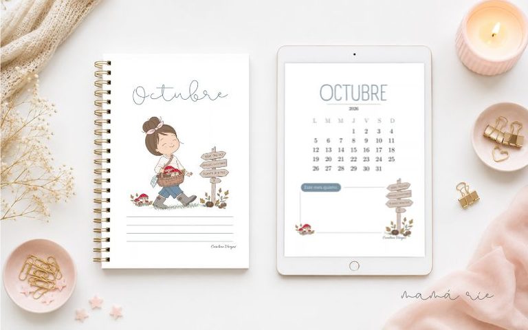 Portadas de octubre 2026 para imprimir gratis con calendario e ilustración de otoño